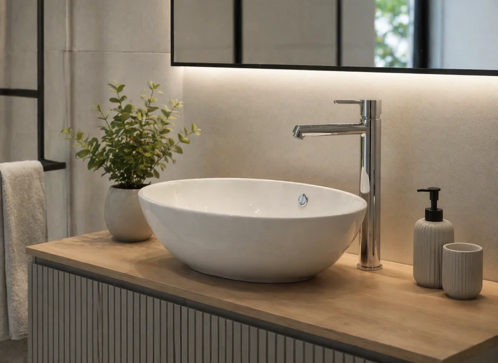 Installation de plomberie dans une salle de bains moderne