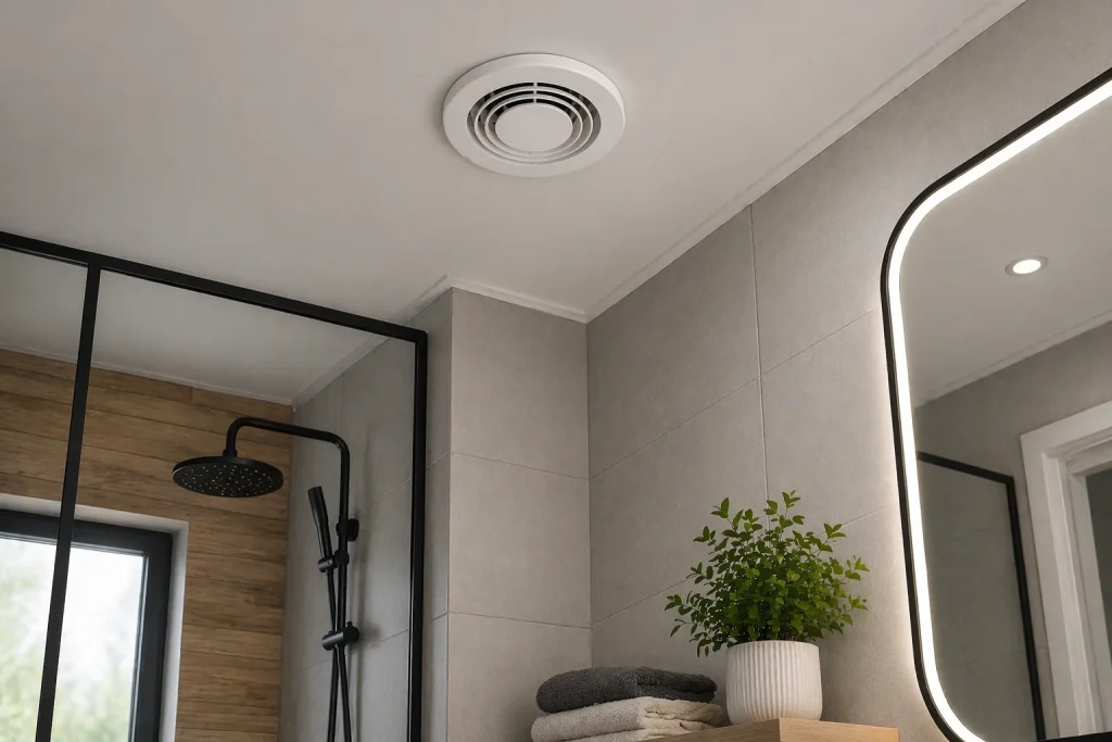 Bouche de VMC au plafond d’une salle de bain